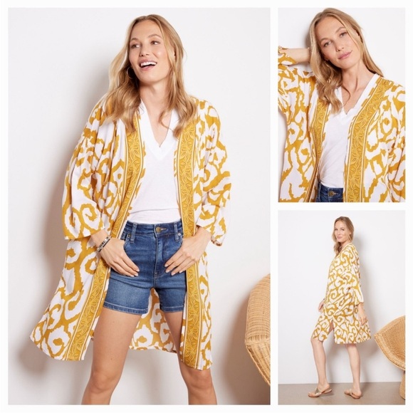 Evereve Tolani Gold Shara Wrap Kimono/Bathing Suit Cover One Size - Picture 2 of 15